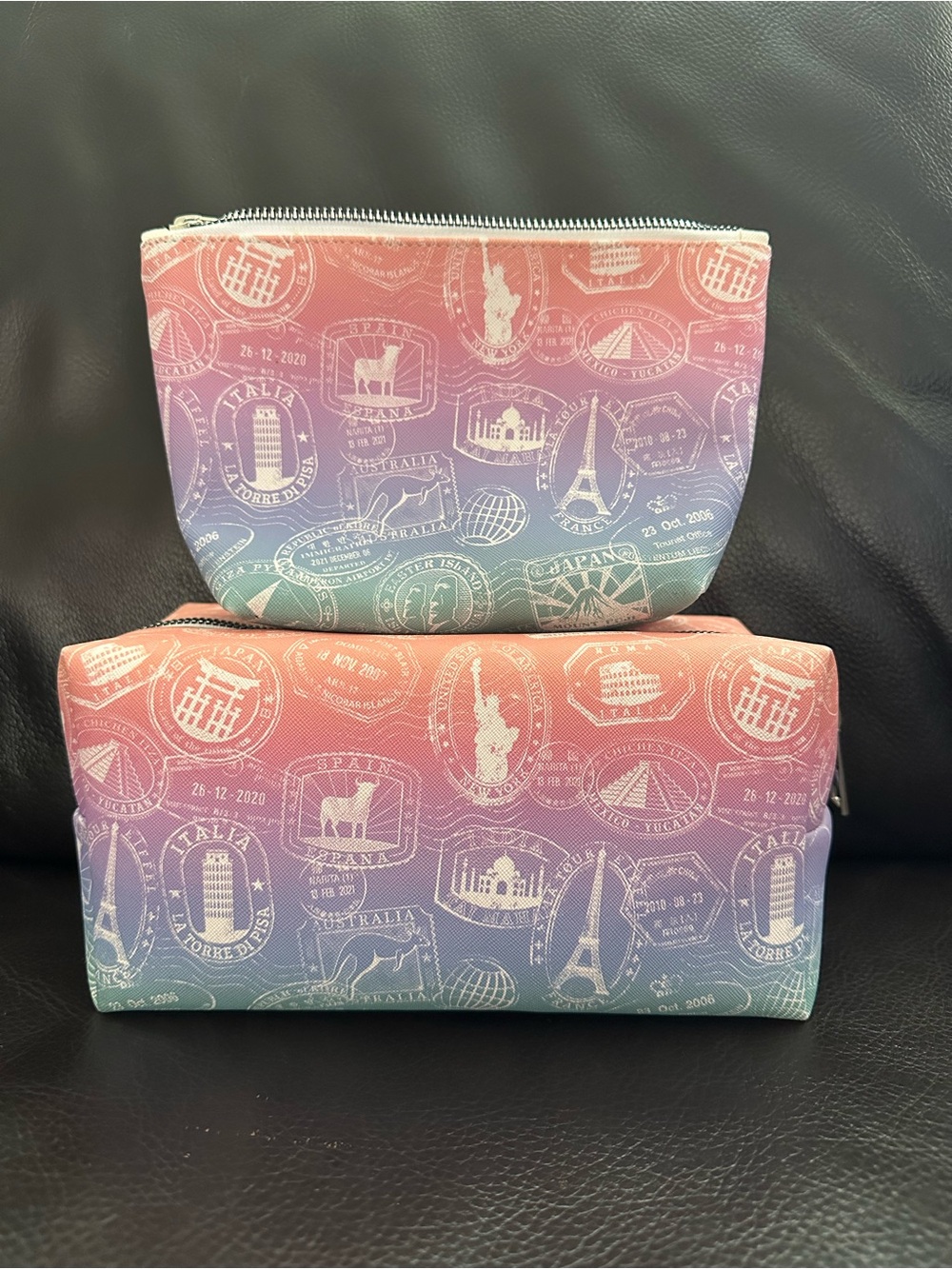 Makeup/Cosmetic/Toiletry Bag Set in Cute Travel and Passport Design